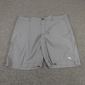 Tommy Bahama Shorts Mens 40 Gray Check Nylon Stretch Chino 10 Inseam Golf Casual